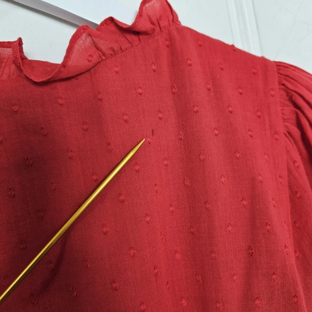 Alice + Olivia Red Swiss Dot Tie Waist Button Dress Sz 6 Ruffle Feminine Chic